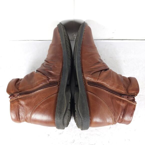 Miz Mooz Women's Pleasant US9,5 EU40 Brown Leather Ruched Side Zip Ankle Boots - Picture 11 of 14